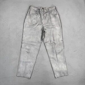 Forenza Silver/Gray., Pewter Leather High Waisted Pants Size 16
